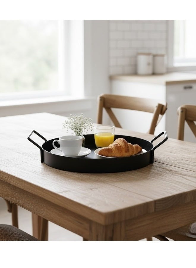 هابي هوم صينية تقديم مدوّرة 25 سم بمقبضين جانبيين – صينية طعام ومشروبات معدنية مقاومة للصدأ والخدوش – تصميم أنيق وعصري متعدد الاستخدام لتقديم القهوة، الشاي، الحلويات، العصائر أو لتنظيم الشموع والعطور والديكور في المطبخ وغرفة المعيشة والضيافة - Image 5